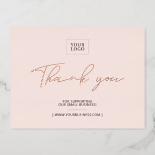 Carte Postale D'invitation À Feuilles D'aluminium Paquet Merci de logo rose pour entreprise