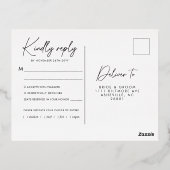 Carte Postale D'invitation À Feuilles D'aluminium Penguins Argent Hiver Élégant Mariage moderne RSVP (Verso)