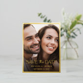 Carte Postale D'invitation À Feuilles D'aluminium Photo classique Enregistrer la date Mariage or (Debout devant)