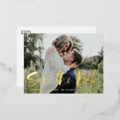 Carte Postale D'invitation À Feuilles D'aluminium Photo Lettrée Main Moderne Enregistrer La Date (Recto/Verso)