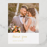 Carte Postale D'invitation À Feuilles D'aluminium Photo minimaliste Merci Mariage moderne<br><div class="desc">Un mariage de feuille moderne vous remercie carte postale avec une mise en page simple et minimale avec des polices serif et script et votre photo préférée.</div>