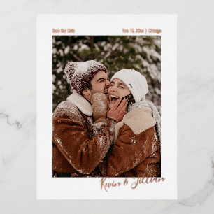 Carte Postale D'invitation À Feuilles D'aluminium Photos de signature minimaliste Enregistrer notre 