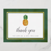 Carte Postale D'invitation À Feuilles D'aluminium Pineapple Plage Tropical Mariage Merci Real (Recto)