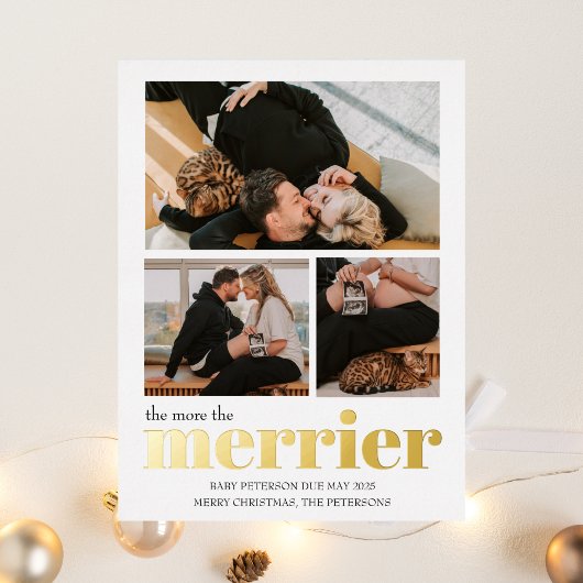 Carte Postale D'invitation À Feuilles D'aluminium Plus de Noël de la grossesse plus joyeuse