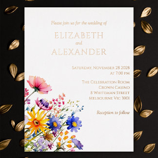Carte Postale D'invitation À Feuilles D'aluminium Printemps mariage Rose or