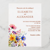 Carte Postale D'invitation À Feuilles D'aluminium Printemps mariage Rose or (Recto)