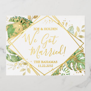 Carte Postale D'invitation À Feuilles D'aluminium Réception de Mariage en Fugue Moderne Tropicale