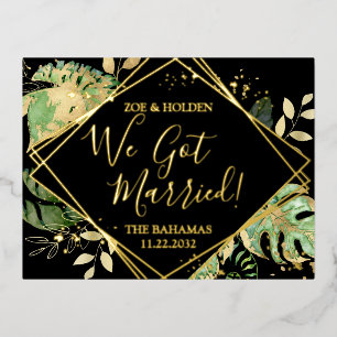 Carte Postale D'invitation À Feuilles D'aluminium Réception de Mariage en Fuite Moderne Tropicale