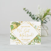 Carte Postale D'invitation À Feuilles D'aluminium Réception de mariage moderne tropical élopement (Debout devant)