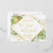 Carte Postale D'invitation À Feuilles D'aluminium Réception de mariage moderne tropical élopement (Recto/Verso)