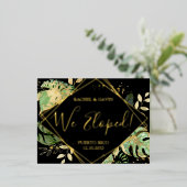 Carte Postale D'invitation À Feuilles D'aluminium Réception de Mariage Moderne Tropical Noir pour un (Debout devant)