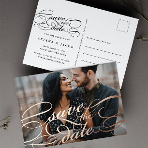 Carte Postale D'invitation À Feuilles D'aluminium Recouvrement de script classique Photo Enregistrer