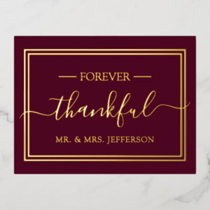 Carte Postale D'invitation À Feuilles D'aluminium Remerciement de mariage moderne Bourgogne M. & Mme