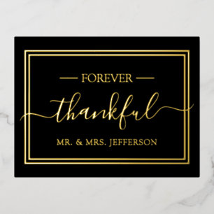 Carte Postale D'invitation À Feuilles D'aluminium Remerciement de mariage moderne noir et or M. et M