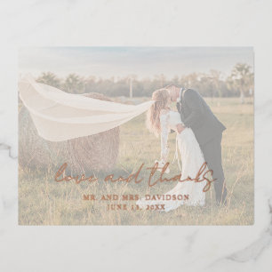 Carte Postale D'invitation À Feuilles D'aluminium Remerciement de mariage moderne photo écriture rus