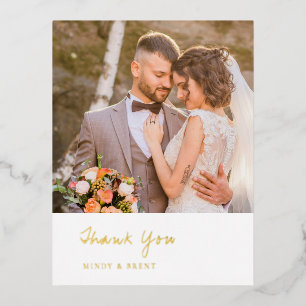 Carte Postale D'invitation À Feuilles D'aluminium Remerciement de mariage moderne photo minimaliste