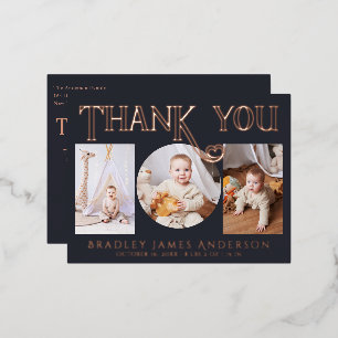 Carte Postale D'invitation À Feuilles D'aluminium Remerciement de naissance Rose Gold Gris foncé