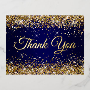 Carte Postale D'invitation À Feuilles D'aluminium Remerciement pour 50e anniversaire Navy Paillettes