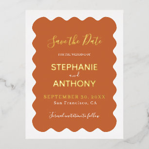 Carte Postale D'invitation À Feuilles D'aluminium Rétro années 1950 bord ondulé mariage en terre cui