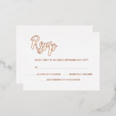 Carte Postale D'invitation À Feuilles D'aluminium Rose blanche or moderne calligraphie scriptée RSVP (Recto/Verso)