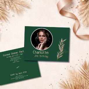 Carte Postale D'invitation À Feuilles D'aluminium Rose en aquarelle verte Feuille de RoseGold Photo