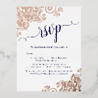 Rose Gold & Navy sur White Elegant Wedding RSVP