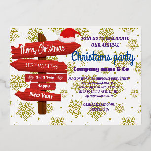 CARTE POSTALE D'INVITATION À FEUILLES D'ALUMINIUM ROSE OR ENTREPRISE CHRISTAMS PARTY CUT
