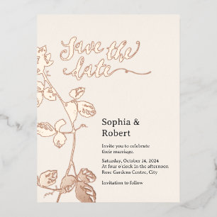 Carte Postale D'invitation À Feuilles D'aluminium Rose rustique Gold Floral Wedding Enregistrer la d