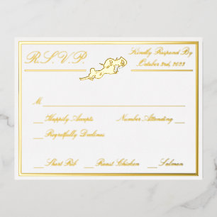Carte Postale D'invitation À Feuilles D'aluminium Roses, Mariage Blanc RSVP Gold Full