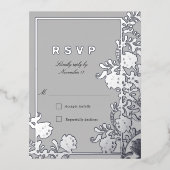 Carte Postale D'invitation À Feuilles D'aluminium RSVP encadré en argent brillant (Recto)