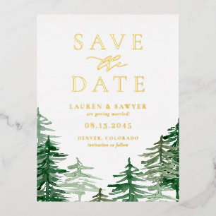 Carte Postale D'invitation À Feuilles D'aluminium Rustique aquarelle Forêt de bois Enregistrer la da