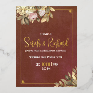 Carte Postale D'invitation À Feuilles D'aluminium Rustique Terracotta Botanique Boho Luxe Mariage