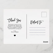 Carte Postale D'invitation À Feuilles D'aluminium Script d'or | Merci photo de mariage élégant (Verso)