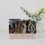 Carte Postale D'invitation À Feuilles D'aluminium Script lisse | 2 Mariage photo Enregistrer la date (Debout devant)