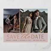 Carte Postale D'invitation À Feuilles D'aluminium Script lisse | 2 Mariage photo Enregistrer la date (Recto)