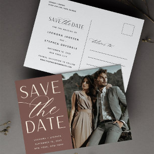 Carte Postale D'invitation À Feuilles D'aluminium Script lisse Mariage photo Enregistrer la date