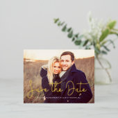 Carte Postale D'invitation À Feuilles D'aluminium Script lunatique photo mariage Enregistrer la date (Debout devant)