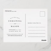 Carte Postale D'invitation À Feuilles D'aluminium Script manuscrit | Mariage photo Enregistrer la da (Verso)