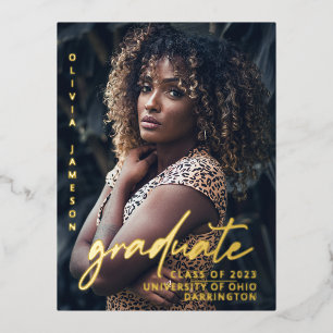 Carte Postale D'invitation À Feuilles D'aluminium Script manuscrit moderne   Photo Foil I