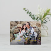 Carte Postale D'invitation À Feuilles D'aluminium Script Photo de Mariage (Debout devant)