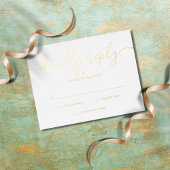 Carte Postale D'invitation À Feuilles D'aluminium Script simple élégant RSVP Gold