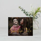 Carte Postale D'invitation À Feuilles D'aluminium Script simple enregistrer la date d'une photo (Debout devant)