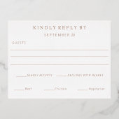 Carte Postale D'invitation À Feuilles D'aluminium Simple moderne ROSE Gold Bordure Mariage RSVP (Verso)