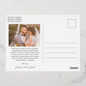 Carte Postale D'invitation À Feuilles D'aluminium Simple Photo Modern Wedding Thank You (Verso)