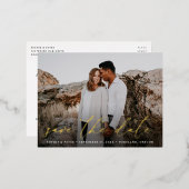 Carte Postale D'invitation À Feuilles D'aluminium Simply Elegant Script Photo Enregistrer la date (Recto/Verso)