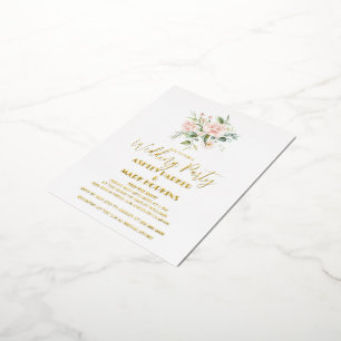 Carte Postale D'invitation À Feuilles D'aluminium Soirée de mariage Gold Foil Typographie Rose