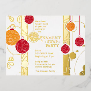 Carte Postale D'invitation À Feuilles D'aluminium Soirée d'échange d'ornement de Noël moderne