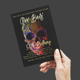 Carte Postale D'invitation À Feuilles D'aluminium Spooktacular Cinquante-ème Anniversaire Halloween