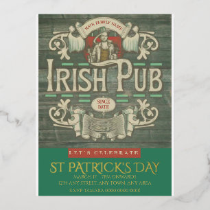 Carte Postale D'invitation À Feuilles D'aluminium St Patrick's Day Funny Personnalisé Pub irlandais