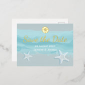 Carte Postale D'invitation À Feuilles D'aluminium Starfish, aqua aquarelle plage /enregistrer la dat (Recto/Verso)